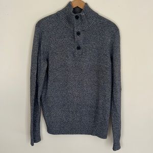 American Eagle Men's Blue & Gray 100% Cotton Zip & Button Knit Sweater Size M